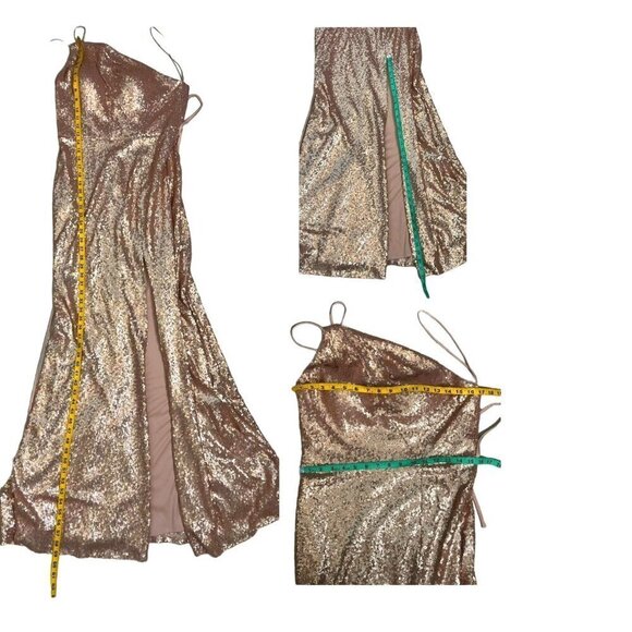 Marchesa Notte Rose Gold Sequin One-Shoulder Gown Size 10 Formal - Picture 10 of 12
